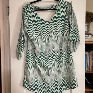 Green chevron shift dress